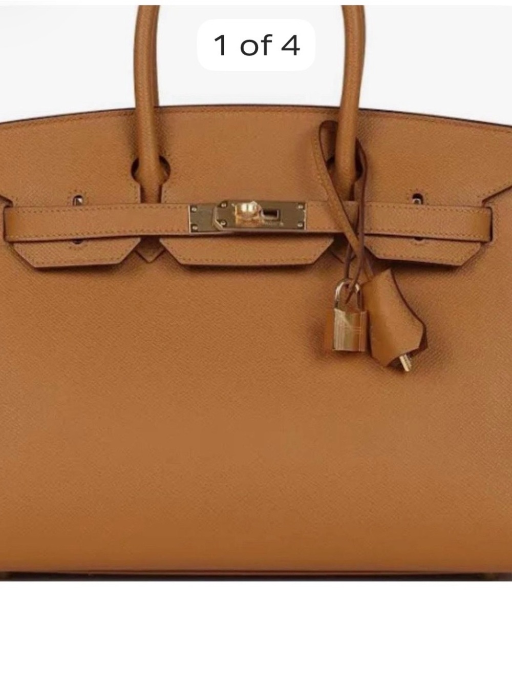 Classic Structured Tan Leather Tote Bag with Lock Detail
No Brand
Size 35 cm